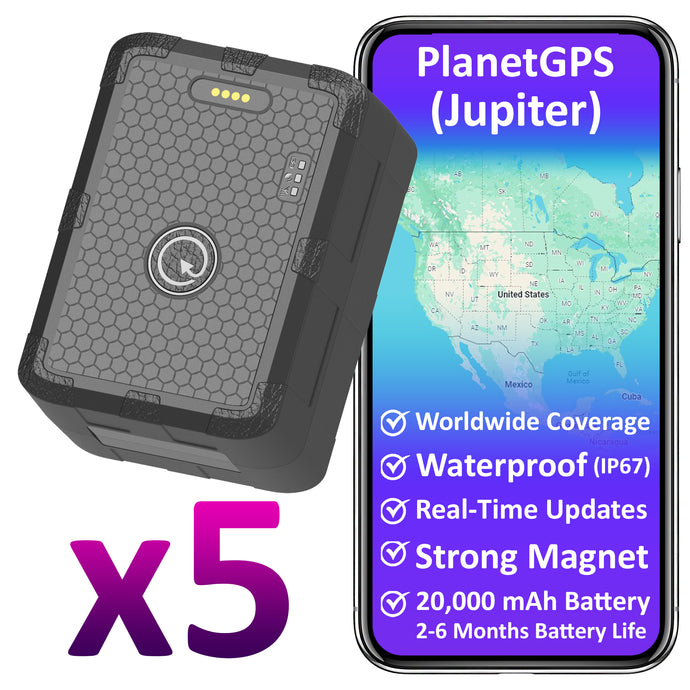 Jupiter x 5 + 1 Year Worldwide Plan - Magnetic Waterproof GPS Tracker | 2 to 6 Months Battery Life