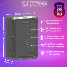 Saturn + 12 Month Worldwide Plan Included - Magnetic Waterproof GPS Tracker | 1 to 2 Months Battery Life