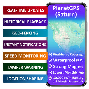 Saturn + 1 Month Worldwide Plan - Magnetic Waterproof GPS Tracker | 1 to 2 Months Battery Life